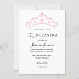 Invitación Elegante Diamante Rosa Tiara Quinceanera Invitado