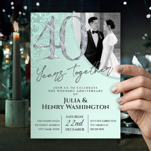 Invitación Elegante Diamante Verde 40º Aniversario de Boda  