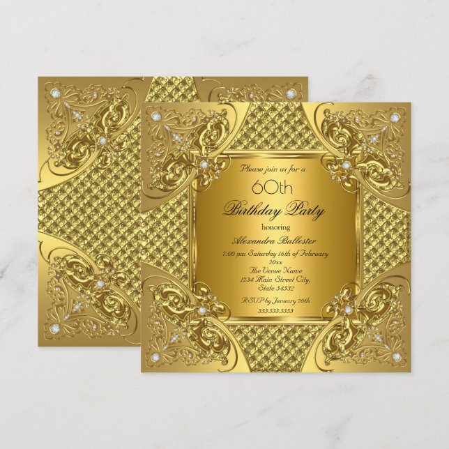 Invitación Elegante Diamantes de Oro de la Fiesta de los Años (Anverso / Reverso)