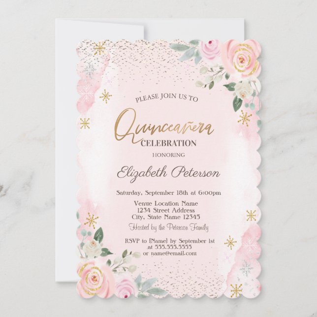 Invitación Elegante Diamantes de Oro Moderno Copos de nieve (Anverso)