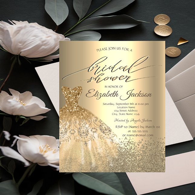 Invitación Elegante Diamantes de Oro Vestidos Ducha Bridal (Subido por el creador)