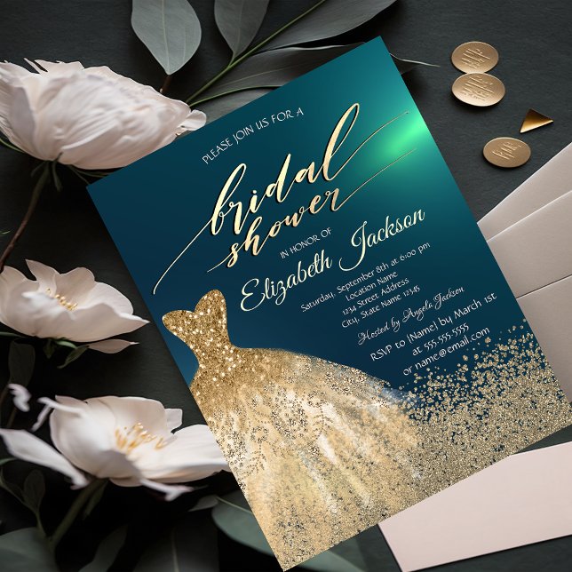 Invitación Elegante Diamantes de Oro Vestidos Ducha Nodal Ver (Subido por el creador)