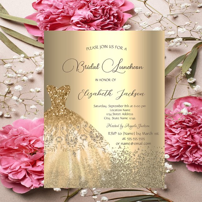 Invitación Elegante Diamantes de Oro Vestidos Noviales Lunche (Subido por el creador)