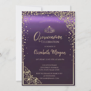 Invitación Elegante Diamantes Frame Purple Quinceañera