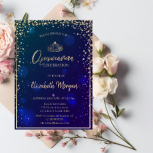 Invitación Elegante Diamantes Gold Tiara Quinceañera