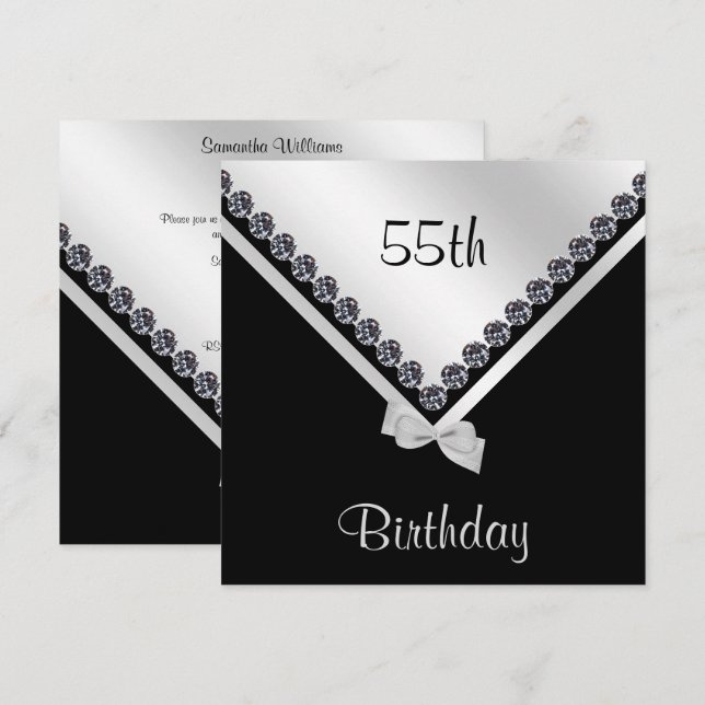 Invitación Elegante Diamantes Sparkly y Bow Plateado 55 (Anverso / Reverso)