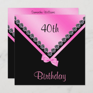 Invitación Elegante Diamantes Sparkly y Bow Rosa 40 cumpleaño