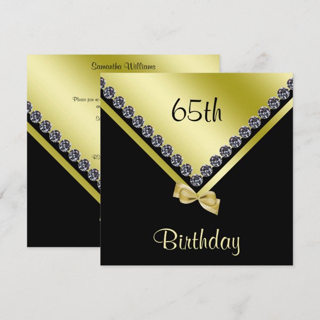 Invitación Elegante Diamantes Sparkly y Oro Oro Cumpleaños 65 (Anverso / Reverso)