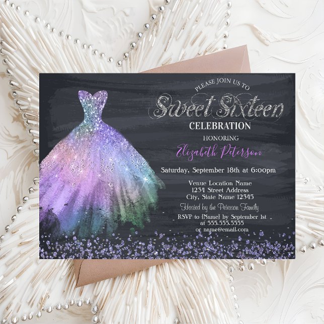 Invitación Elegante Diamantes Vestidos Negro Dulce De 16 Pulg (Subido por el creador)