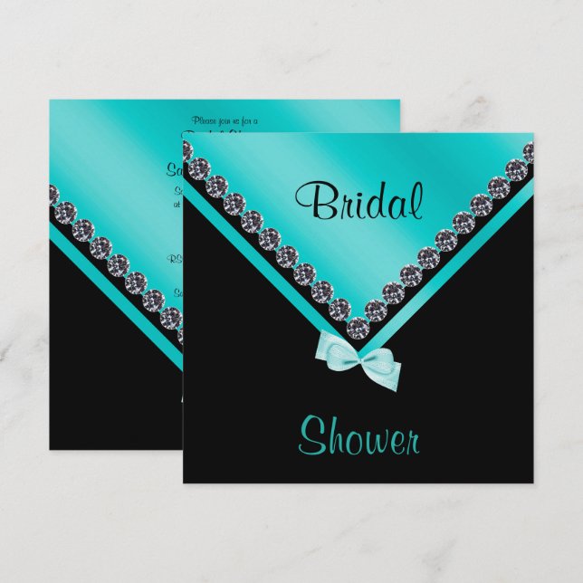 Invitación Elegante Diamantes y Verde azulada Ducha Bridal (Anverso / Reverso)