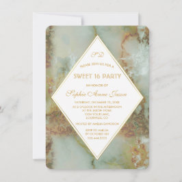 Invitación Elegante Diamond Green Marble SWEET 16 Fiesta