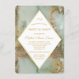 Invitación Elegante Diamond Green Marble SWEET 16 Fiesta
