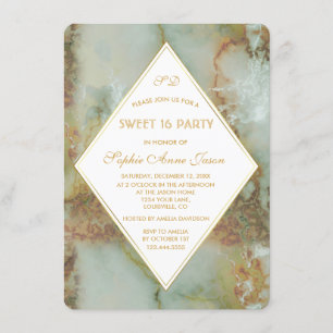 Invitación Elegante Diamond Green Marble SWEET 16 Fiesta