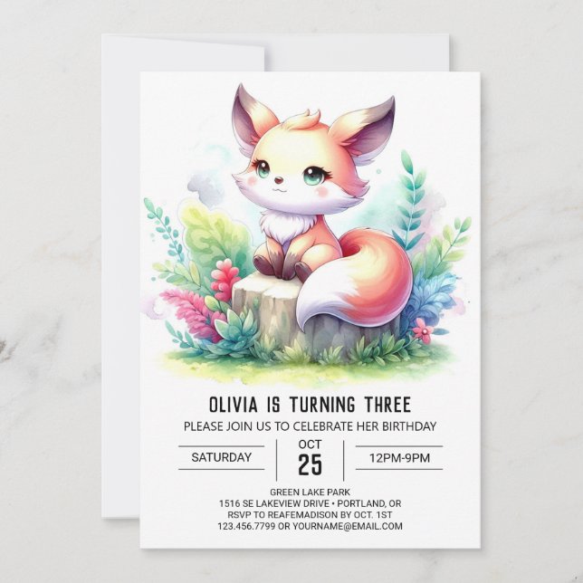 Invitación Elegante digital de cumpleaños Wild Fox (Anverso)