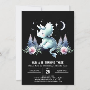 Invitación Elegante Dino Triceratops Cumpleaños