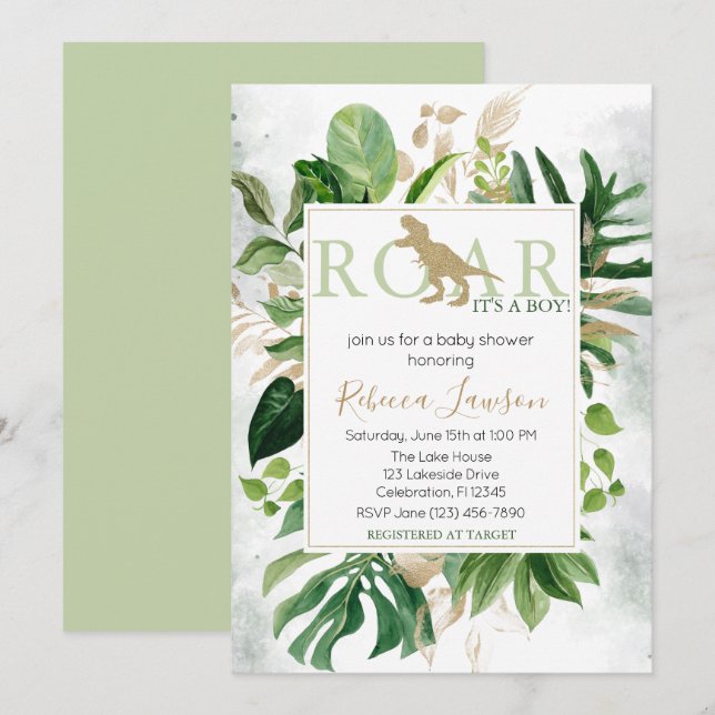 Invitación Elegante Dinosaur Boy Baby Shower (Anverso / Reverso)