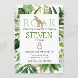 Invitación Elegante Dinosaurio Green y Gold Birday