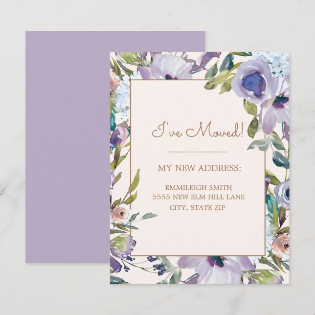 Invitación Elegante dirección de cambio de vegetación floral  (Anverso / Reverso)