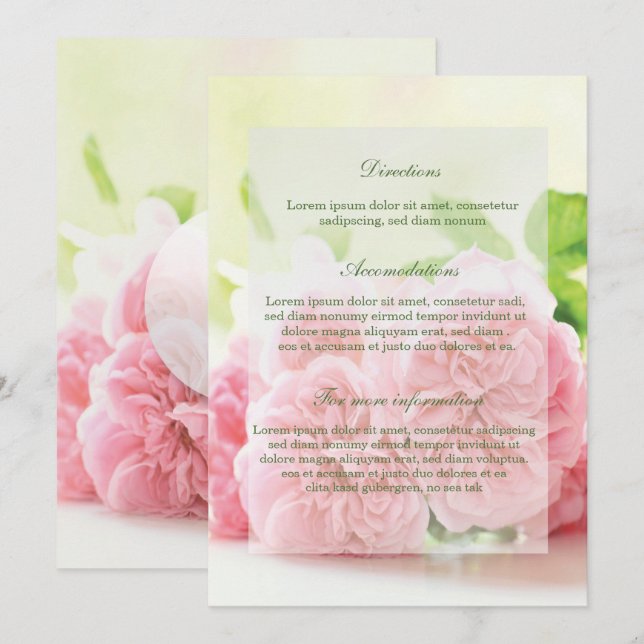 Invitación Elegante dirección Rosa de verano rosado Boda (Anverso / Reverso)