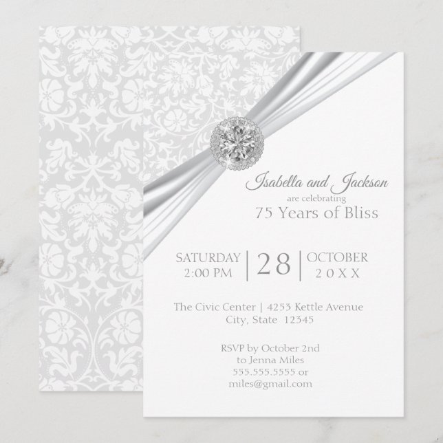 Invitación Elegante diseño de Aniversario 75/60 de Diamante (Anverso / Reverso)