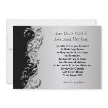 Elegante diseño de Boda floral negro y plateado