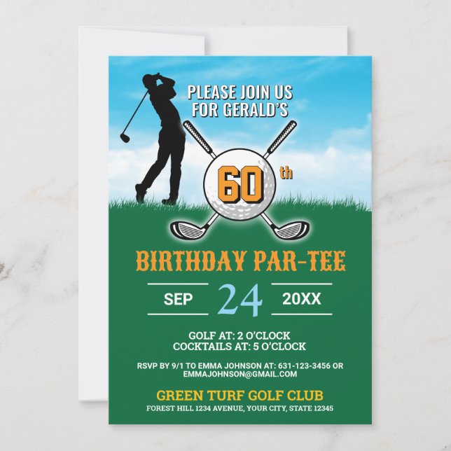 Invitación Elegante diseño de cumpleaños de golf (Anverso)