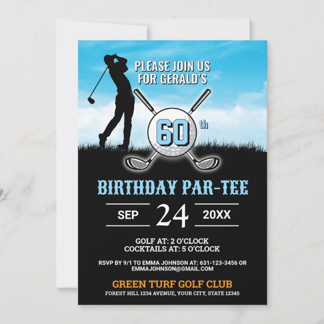 Invitación Elegante diseño de cumpleaños de golf (Anverso)