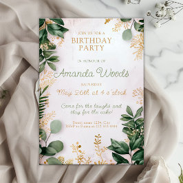 Invitación Elegante diseño de cumpleaños verde dorado