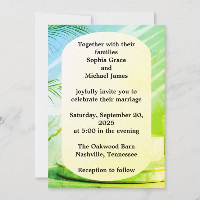 Invitación Elegante diseño de la naturaleza de las hojas verd (Anverso)