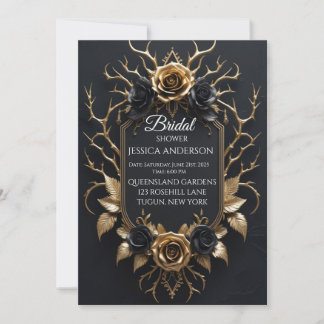 Invitación Elegante diseño de lujo floral negro y dorado