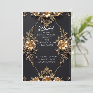 Invitación Elegante diseño de lujo floral negro y dorado