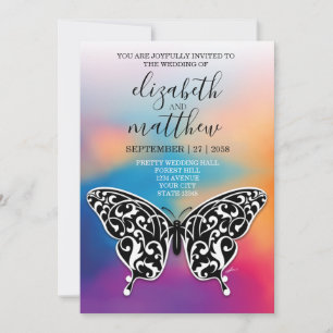 Invitación Elegante diseño de mariposa y atardecer