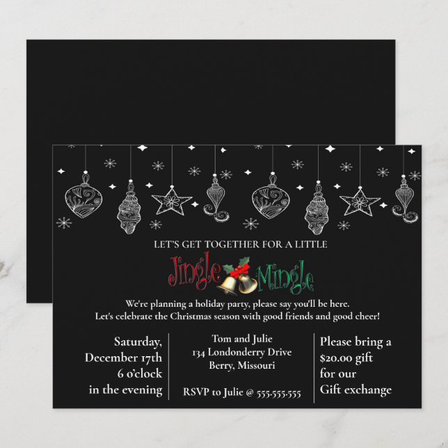 Invitación Elegante diseño de Navidades negros (Anverso / Reverso)