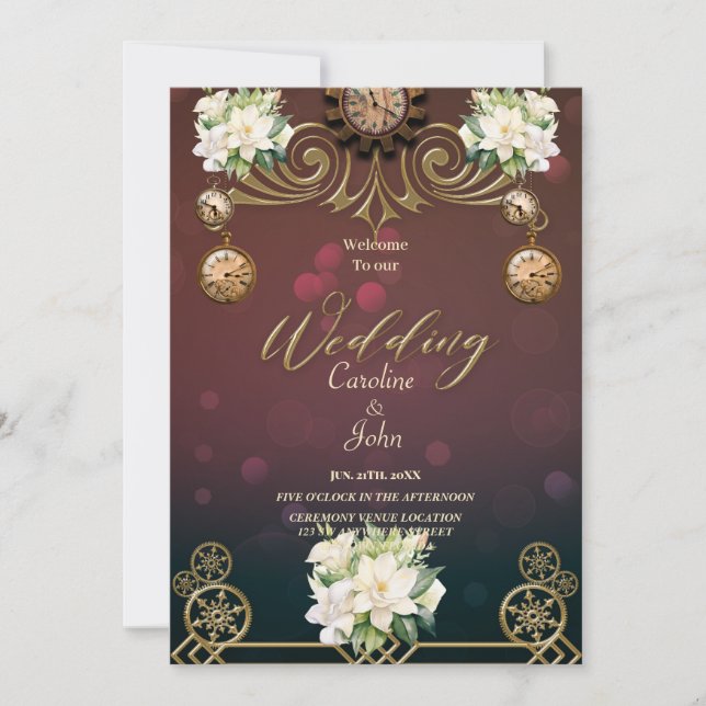 Invitación Elegante diseño de steampunk (Anverso)