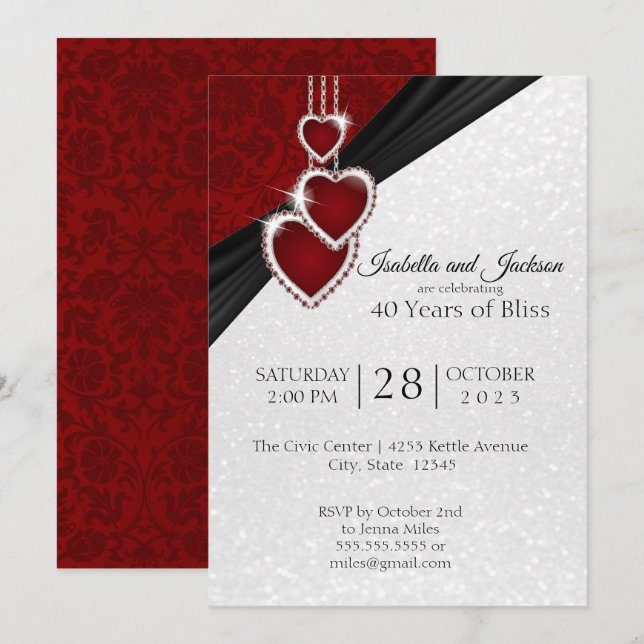 Invitación Elegante diseño del 40° Aniversario del Ruby (Anverso / Reverso)