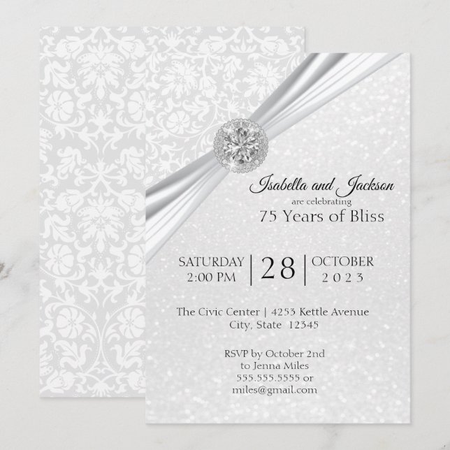 Invitación Elegante diseño del 75º aniversario del Diamante (Anverso / Reverso)