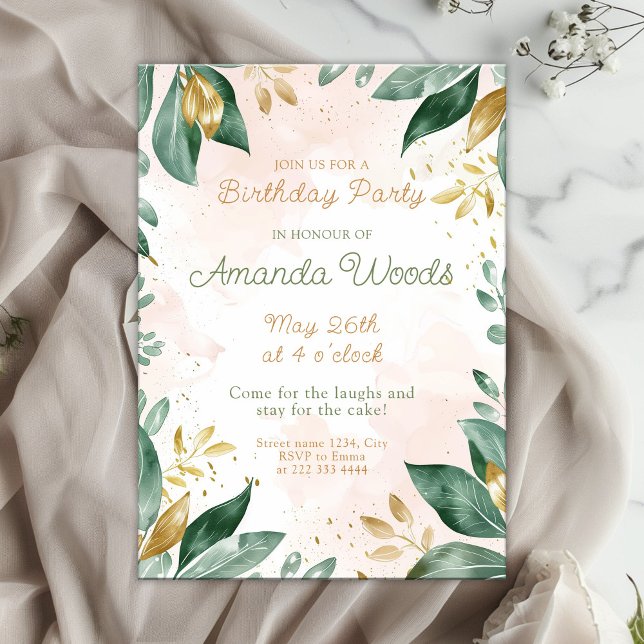 Invitación Elegante diseño dorado, cumpleaños de las hojas de (Subido por el creador)