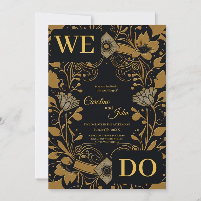 Invitación Elegante diseño dorado y negro (Anverso)