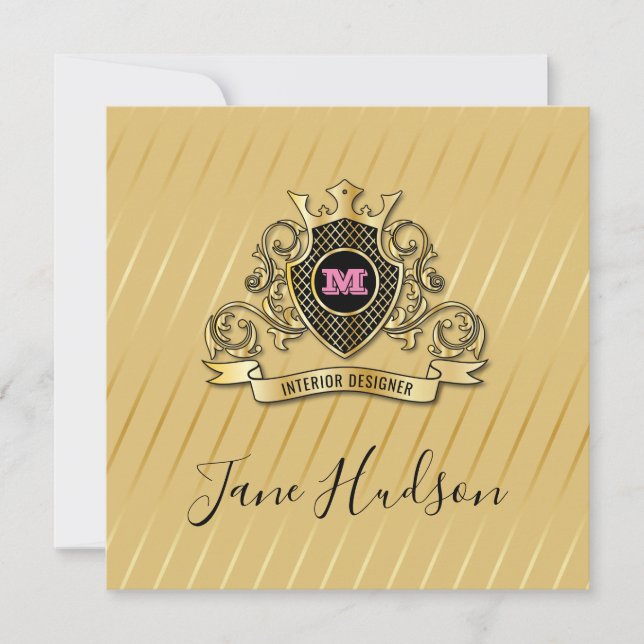 Invitación Elegante diseño en forma de Monograma Dorado y Ros (Anverso)