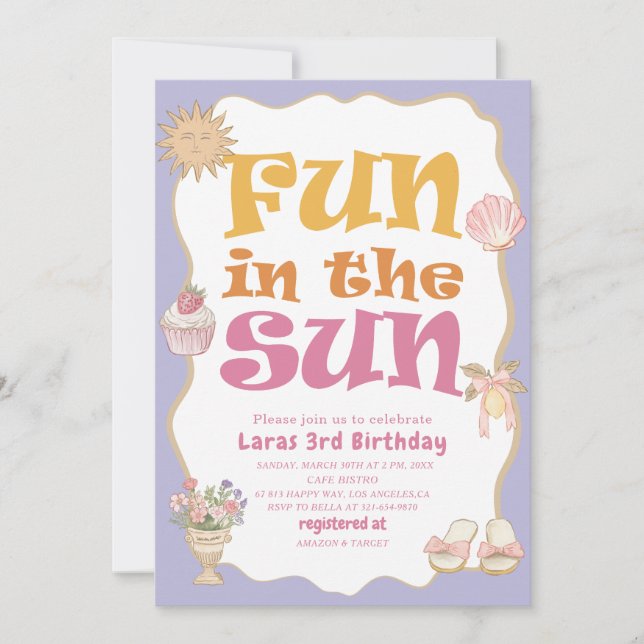 Invitación Elegante diversión en acuarela al sol Cumpleaños 3 (Anverso)