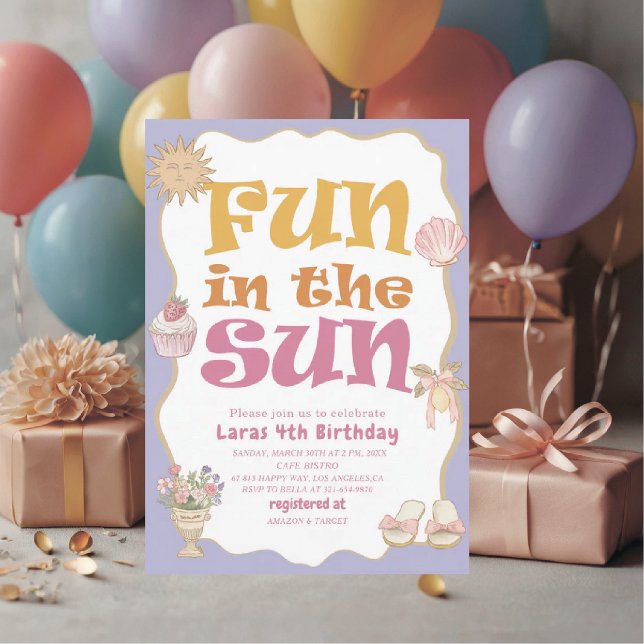 Invitación Elegante diversión en acuarela al sol Cumpleaños 4 (Subido por el creador)