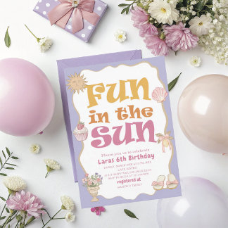 Invitación Elegante diversión en acuarela al sol Cumpleaños 6