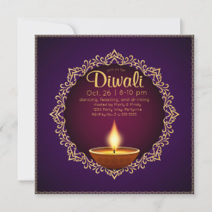 Invitación Elegante Diwali Diyas Púrpura