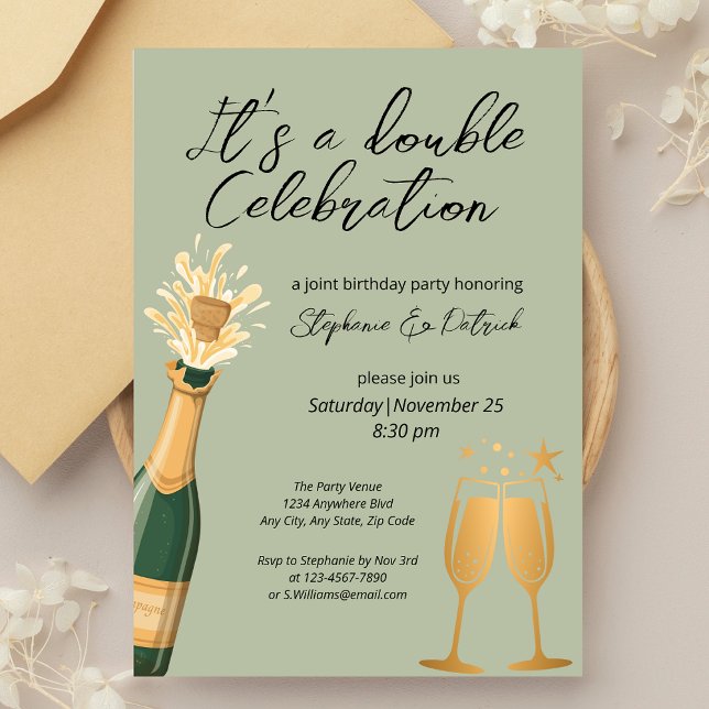 Invitación Elegante Doble Celebración Green Joint Birthday (Subido por el creador)
