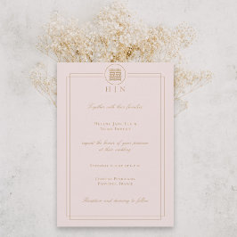 Invitación Elegante doble felicidad Boda rosa asiático modern