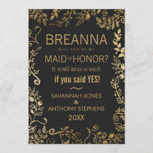 Invitación Elegante doncella floral de oro negro y amarillo d