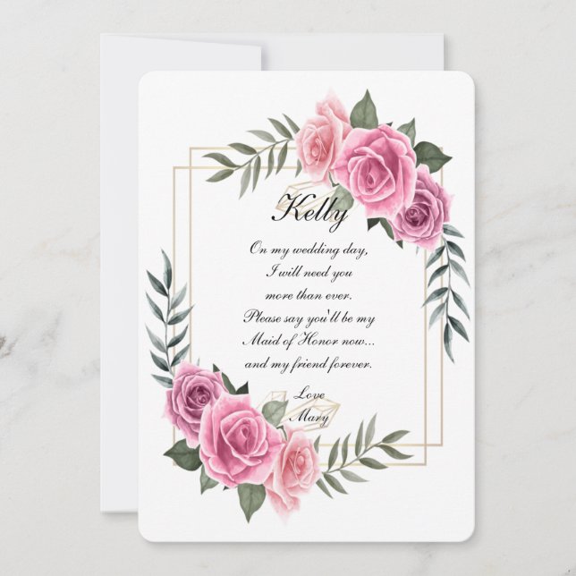 Invitación Elegante doncella rosa rosada geométrica de honor (Anverso)