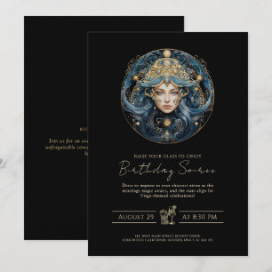 Invitación Elegante Doncella Signo Solar Virgo Cósmico Negro
