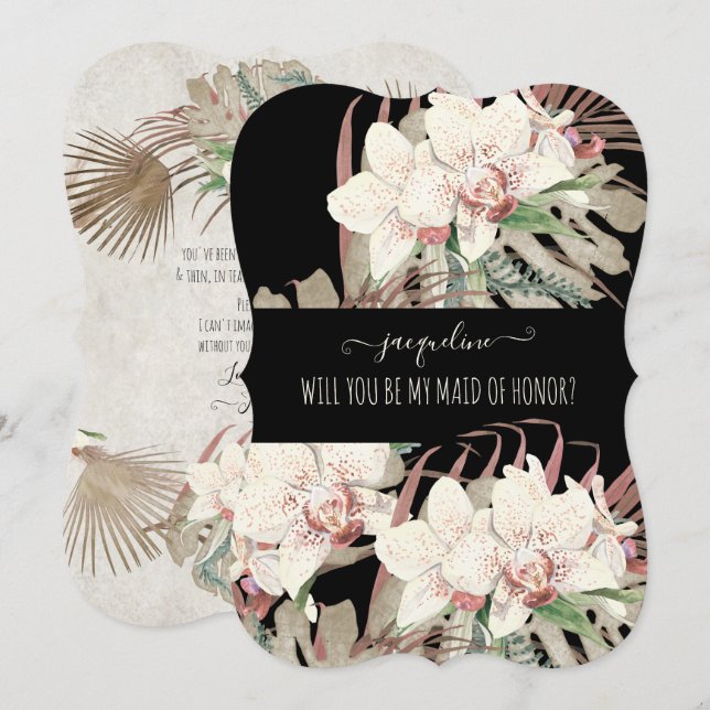 Invitación Elegante doncella tropical floral de honor (Anverso / Reverso)