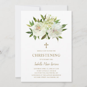 Invitación Elegante Dorado Floral Blanca Floral Moderna Chris